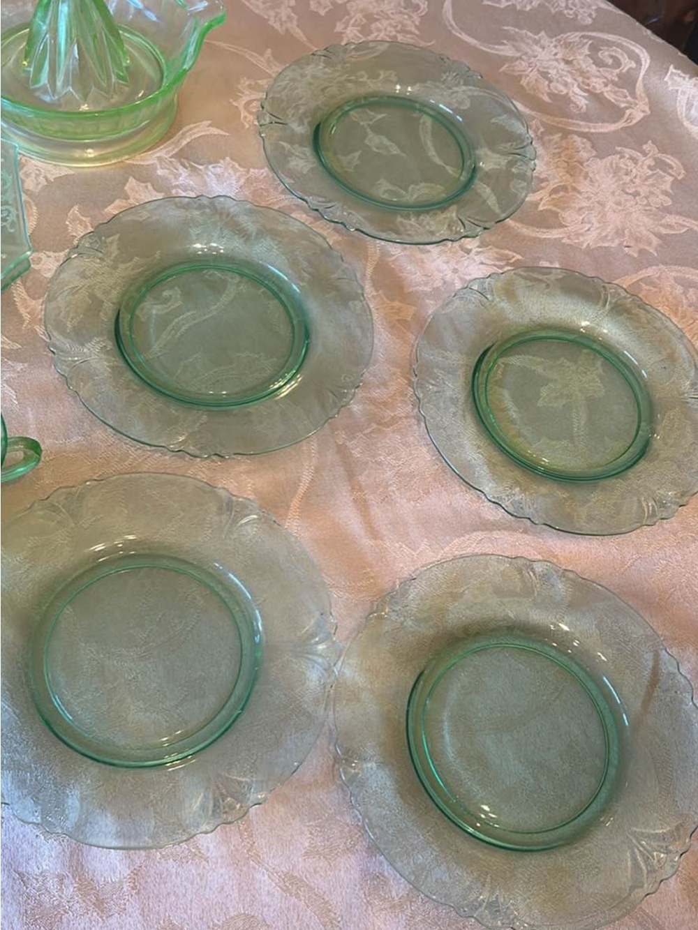 Uranium Glass Lot— 12 pieces — Vintage Green Glass Dinnerware Glows in the Dark - Picture 4 of 7
